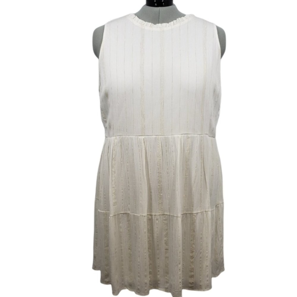 2X Andree by Unit White Sleeveless Dress Summer Tier Metallic Prairie